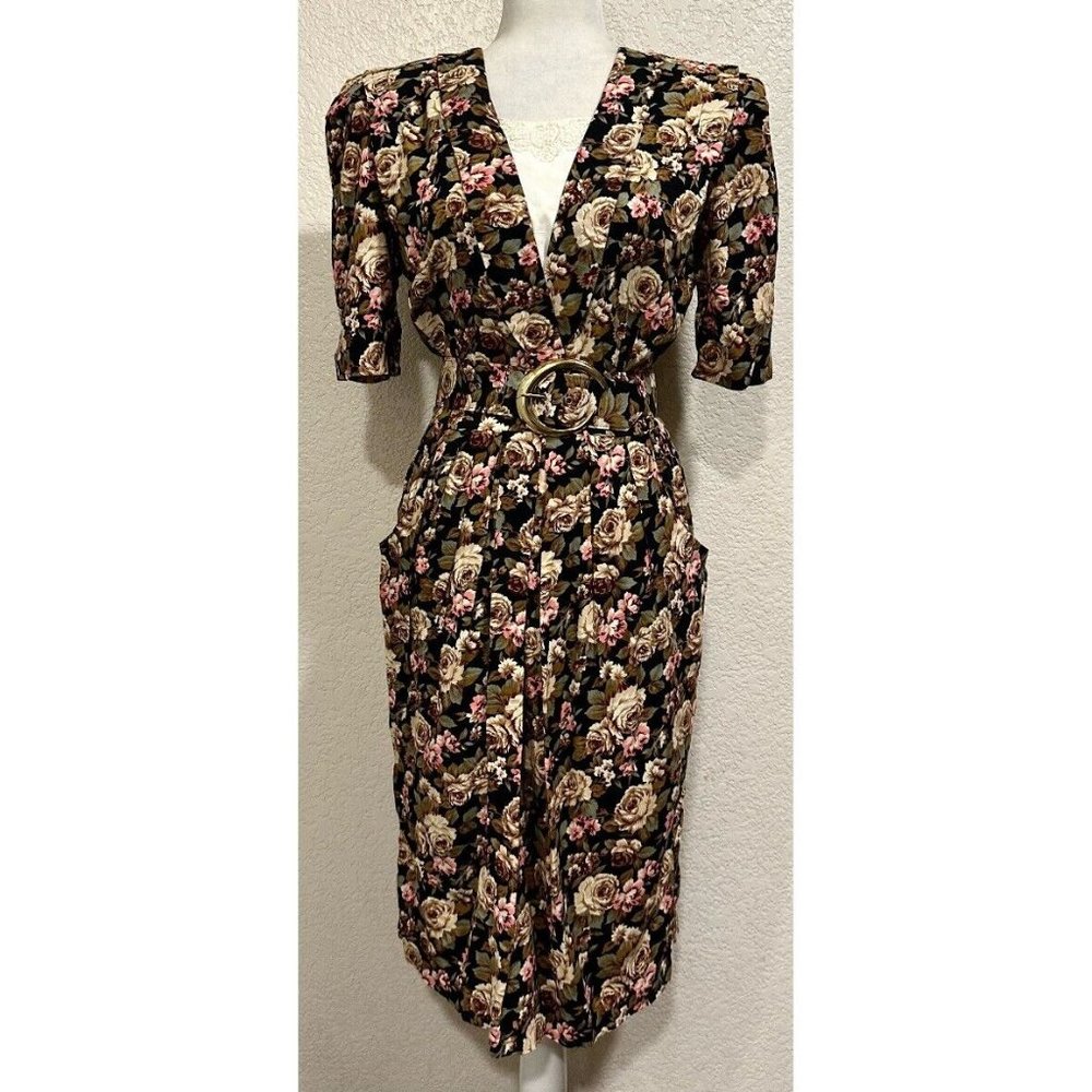 Brandywine Creek Vintage 80s Floral Cottage Dress w/ Belt